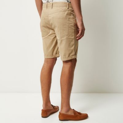 Tan slim fit bermuda shorts